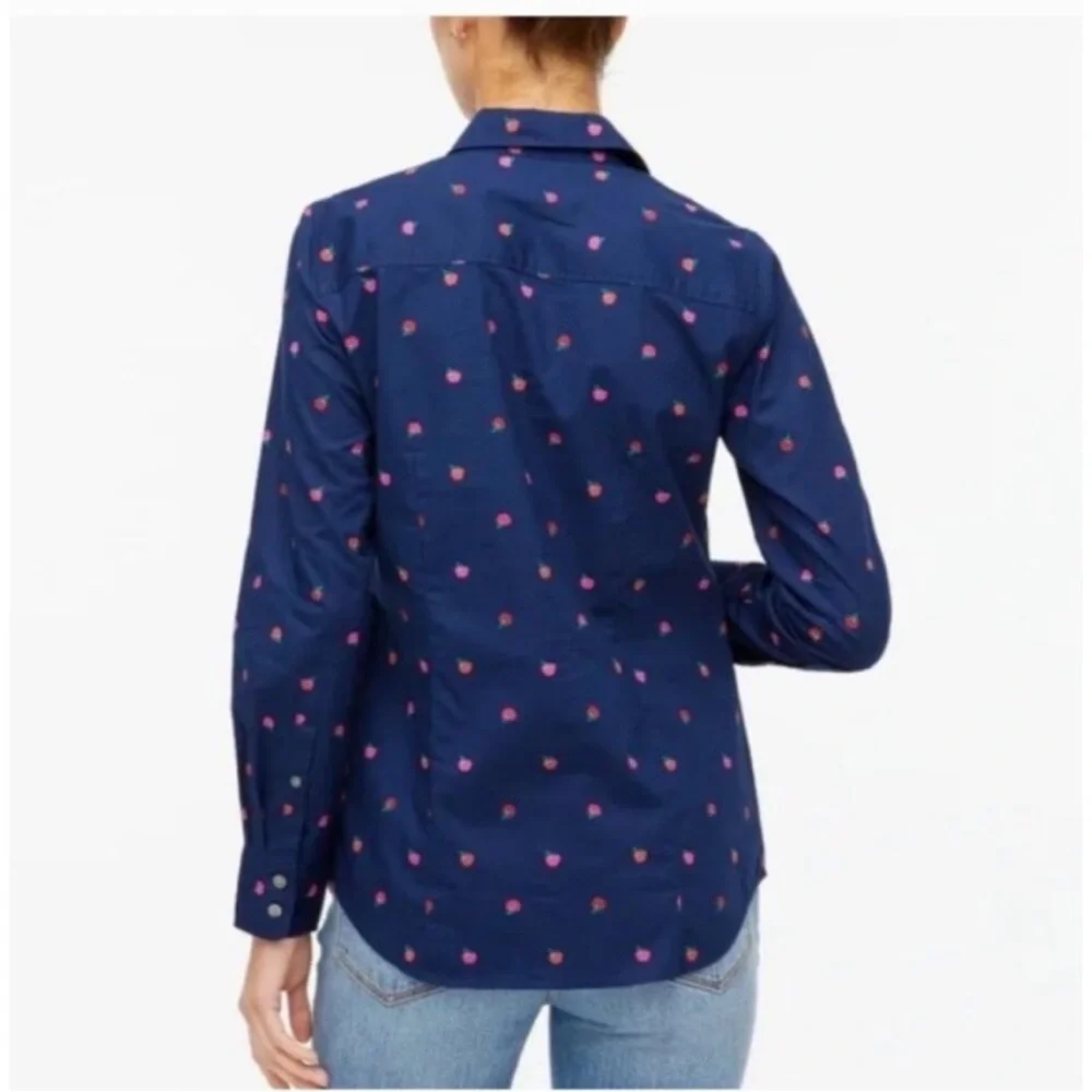 J. Crew Navy Poplin Shirt with Apple Print L - Picture 2 of 8